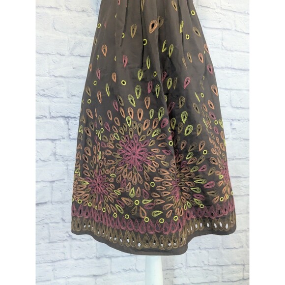 Anthropologie Y2K Brown Contrast Embroidered Trim Eyelet Sleeveless Dress Sz 4 - Picture 8 of 9